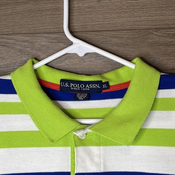 US Polo Assn Polo Shirt Mens XL White Green Blue Stripe Embroider Small Red Logo - Picture 4 of 12